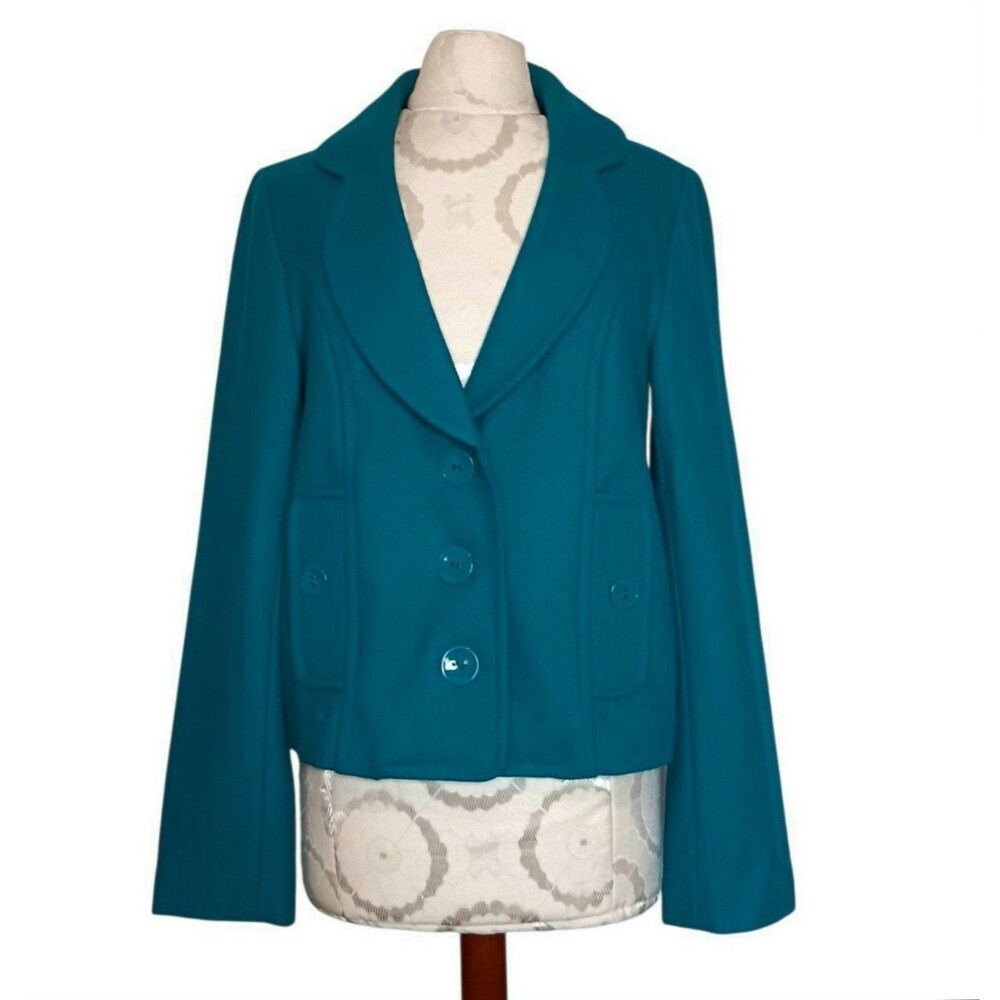 Tulle Womens Wool Blend Teal Blue Green Short Jacket Size Large Anthropologie